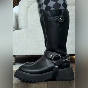 Foxblood Black Platform Moto Harness Boots
